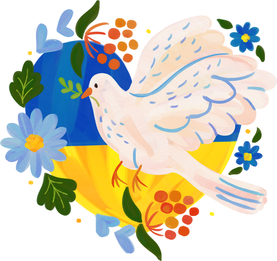 Painterly Peace Dove with Flowers and Ukraine Heart 